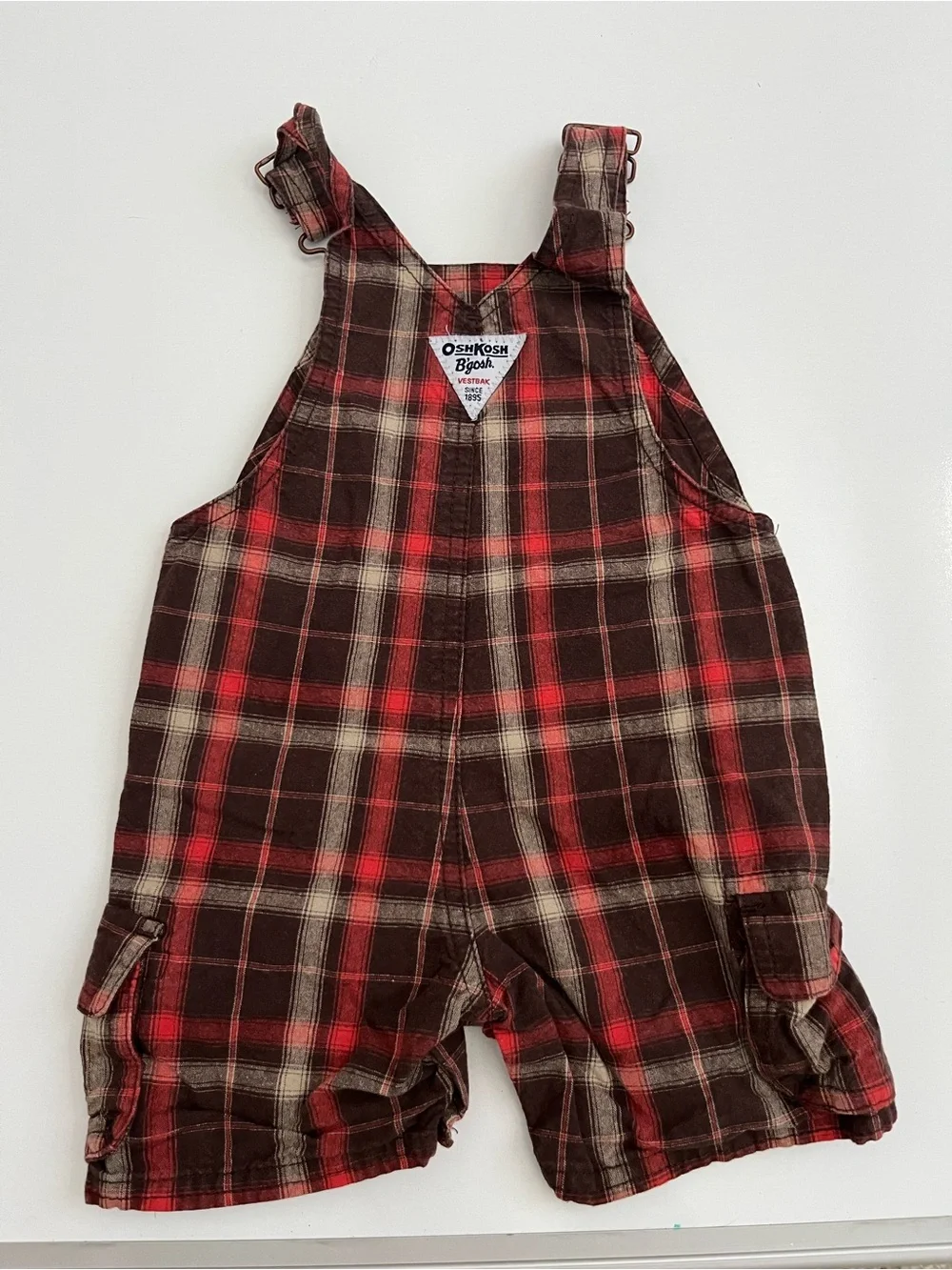 OshKosh B'gosh Red and Brown Plaid Shortalls